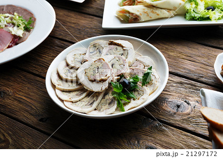 Restaurant food. Sliced white meat roulade Restaurant food. Sliced white meat roulade 21297172