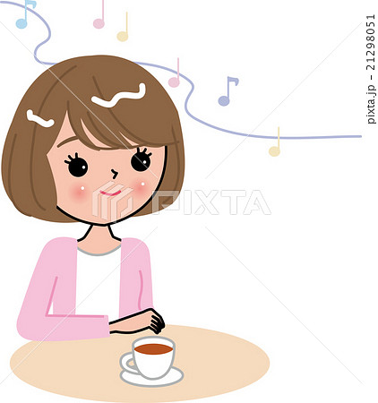コーヒー ティータイム 音楽 女性のイラスト素材 21298051 Pixta