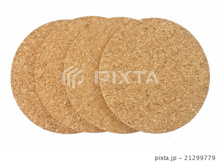 Round Cork Beverage Coasters on White Background Round Cork Beverage Coasters on White Background 21299779