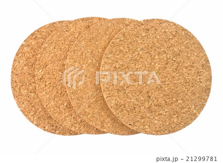 Round Cork Beverage Coasters on White Background Round Cork Beverage Coasters on White Background 21299781