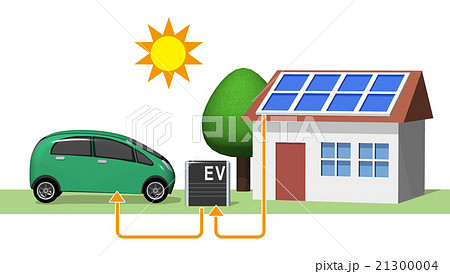 電気自動車 太陽光発電のイラスト素材