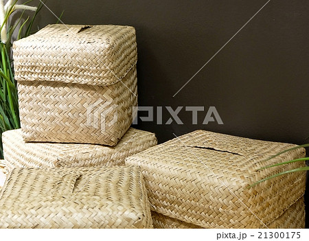 Stack of Four Wicker Baskets Made From Bamboo Stack of Four Wicker Baskets Made From Bamboo 21300175