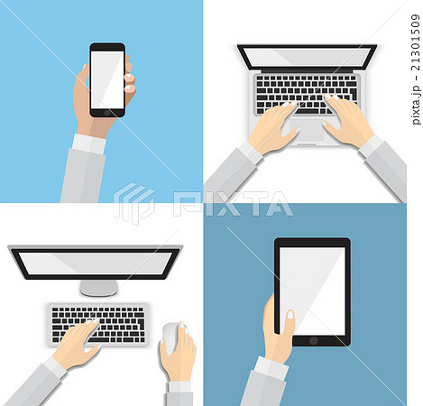 手で操作するスマートデバイスのイラスト素材