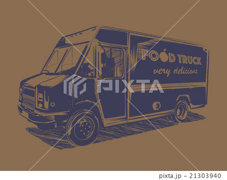 Painted blue food truck on a brown background. Painted blue food truck on a brown background. 21303940