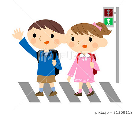 横断歩道を渡る子供のイラスト素材