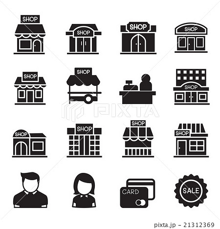 Silhouette Shop Building Icon Setのイラスト素材