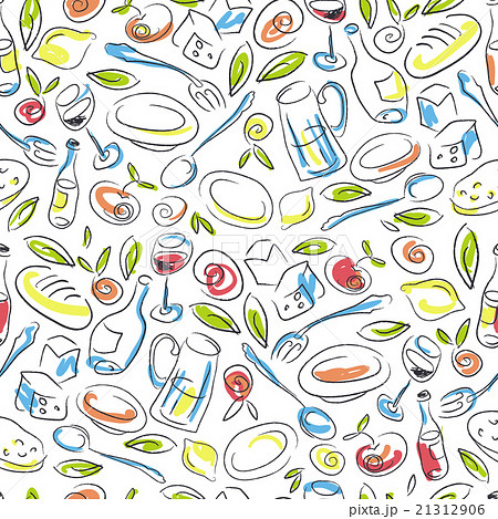 Restaurant Colorful Hand-drawn Seamless Pattern Restaurant Colorful Hand-drawn Seamless Pattern 21312906