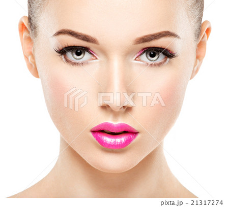 Closeup face of beautiful woman with pink lips Closeup face of beautiful woman with pink lips 21317274