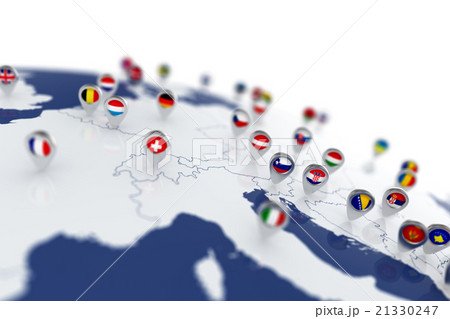 Europe map with countries flags location pins 21330247