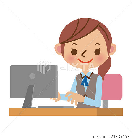 パソコンを使うol 事務職の女性のイラスト素材