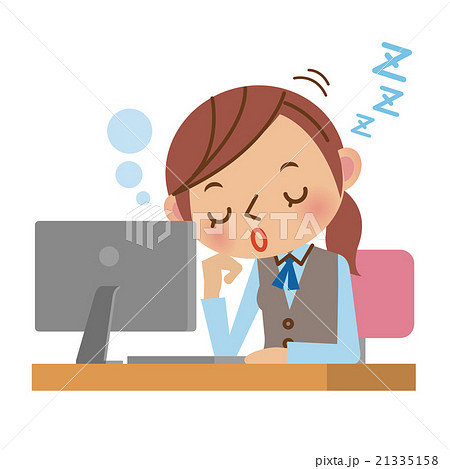 パソコンの前で居眠りするol 事務職の女性のイラスト素材