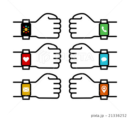 Smart watch set with people hands and app icons 21336252