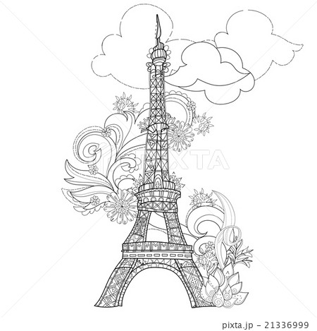 Zentangle Stylized Eiffel Tower Vector Doodle のイラスト素材