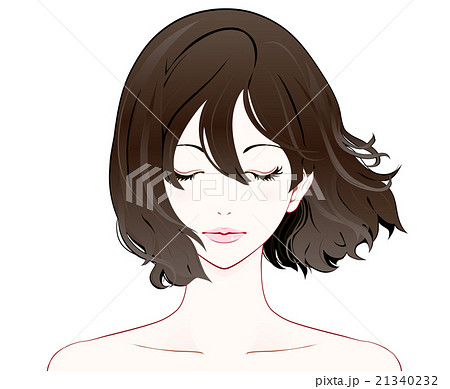 女性の表情 シリアス 目を閉じる ヌード なびく髪のイラスト素材