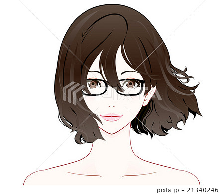 メガネをかけた女性の表情 / ヌード / なびく髪 21340246
