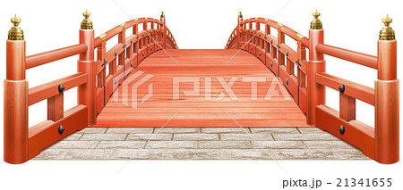 Japanese Style Bridge Wooden Red Paint Red Stock Illustration