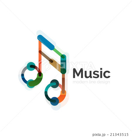 Music note logo, flat thin line geometric design 21343515