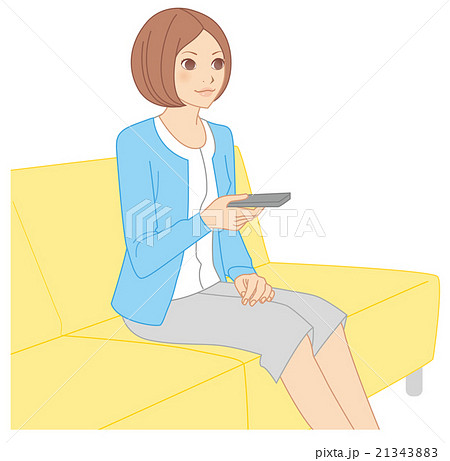 リモコンを持つ女性のイラスト素材