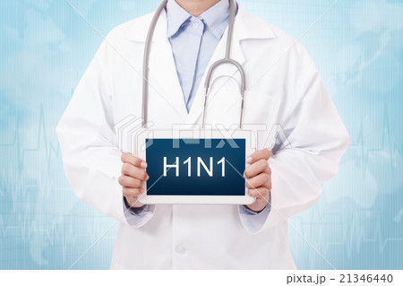 Doctor holding a tablet pc with H1N1 sign Doctor holding a tablet pc with H1N1 sign 21346440