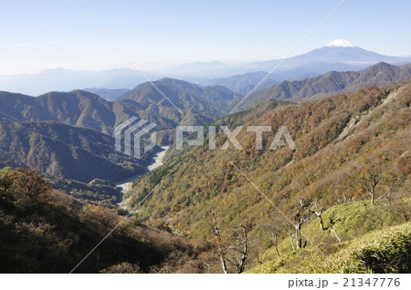 紅葉の山地と富士山 21347776