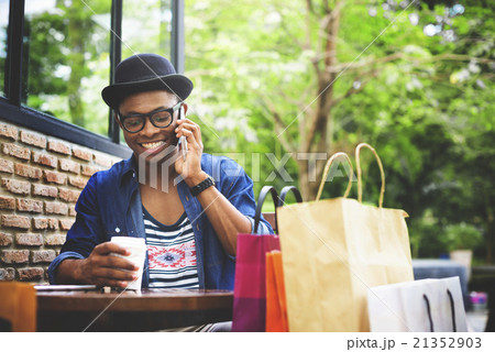 Man Shopping Outdoor Talking Mobile Phone Concept 21352903