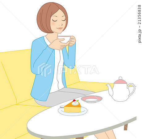 紅茶を飲む女性のイラスト素材