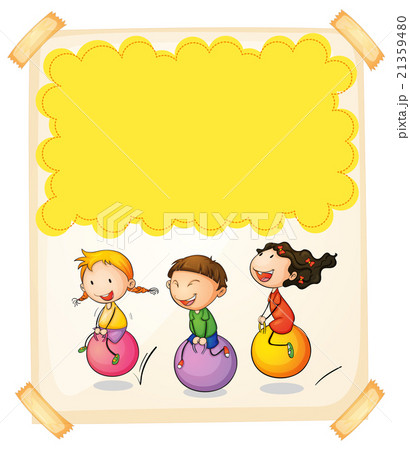 Paper design with three kids on big balls 21359480
