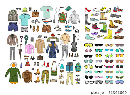 Big hand drawn collection of trendy clothes, shoes 21361860