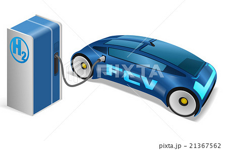 燃料電池自動車 Fcv と水素スタンド イメージイラストのイラスト素材