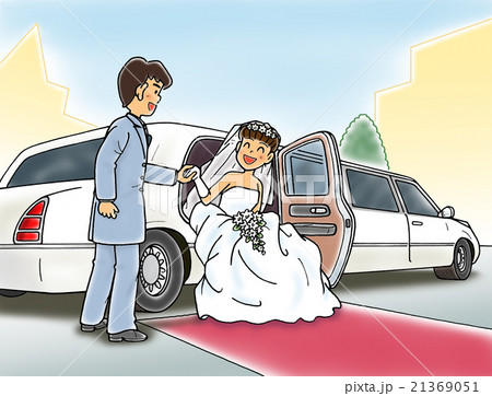 結婚式リムジンに乗ってのイラスト素材