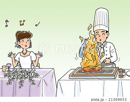 結婚披露宴で新郎が料理に挑戦 21369053