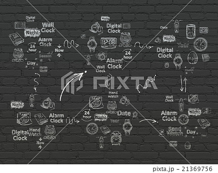 Black Brick texture with  Hand Drawing Time Icons 21369756