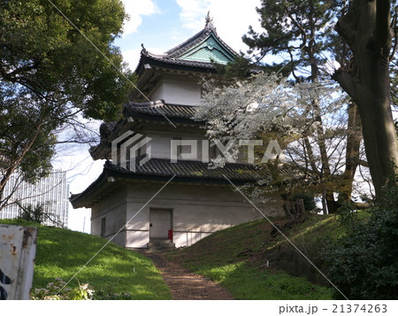 皇居東御苑 富士見櫓と桜  21374263
