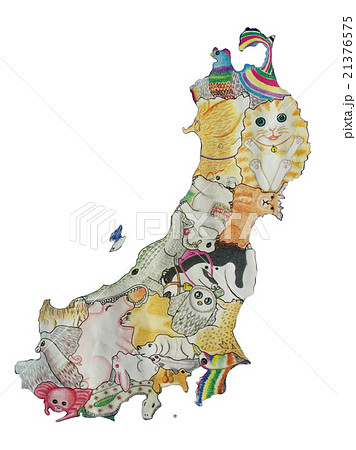 地図の動物 東日本 水彩色鉛筆画のイラスト素材