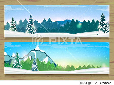 Banners with Winter Landscape and Snow Mountains.  21379092