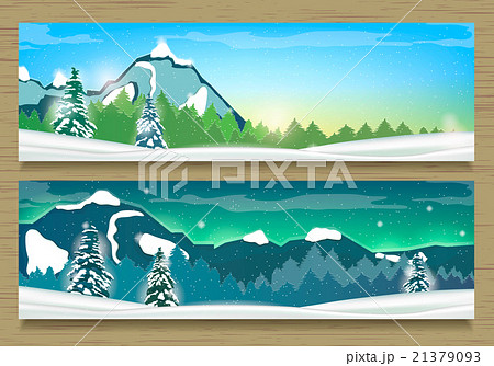 Banners with Winter Landscape and Snow Mountains. 21379093