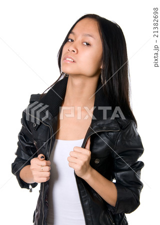 Portrait of Asian girl in a leather jacket Portrait of Asian girl in a leather jacket 21382698