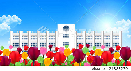 チューリップ 学校 風景 背景 のイラスト素材