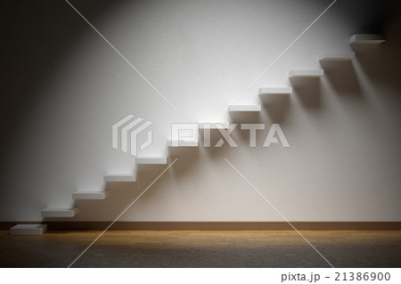 Ascending stairs in dark empty room with spotlight Ascending stairs in dark empty room with spotlight 21386900