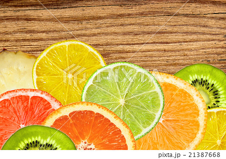 fruits of lemon, orange, grapefruit, lime on wood 21387668