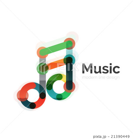Music note logo, flat thin line geometric design 21390449