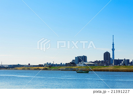 荒川の川原より東京スカイツリーを望む 21391227