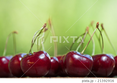 Ripe sweet cherries on green 21392916