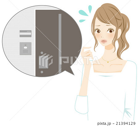 マンションのエントランス　説明する女性　焦る 21394129
