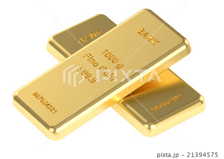 Two gold ingots, 3D rendering Two gold ingots, 3D rendering 21394575