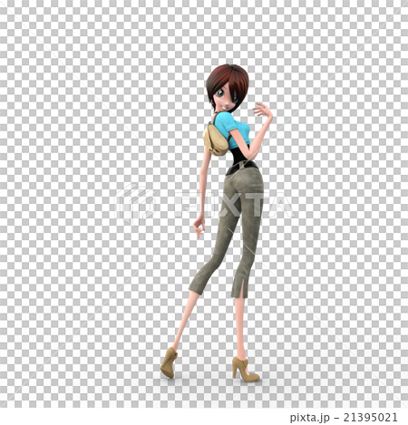 リュックを背負った若い女性　perming3DCGイラスト素材 21395021