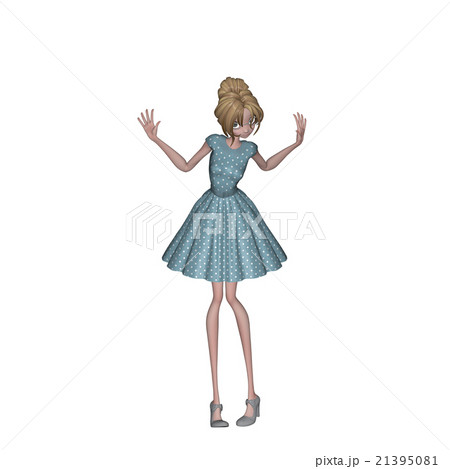 青い水玉ドレスの女性　perming3DCGイラスト素材 21395081