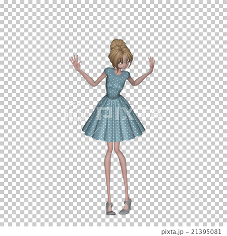 青い水玉ドレスの女性　perming3DCGイラスト素材 21395081