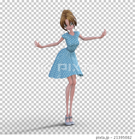 青い水玉ドレスの女性　perming3DCGイラスト素材 21395082