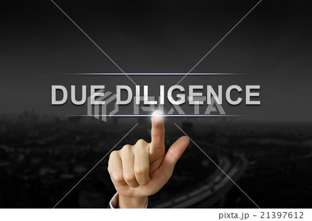 business hand pushing due diligence button business hand pushing due diligence button 21397612